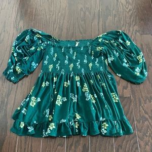 Free People XS green floral babydoll blouse